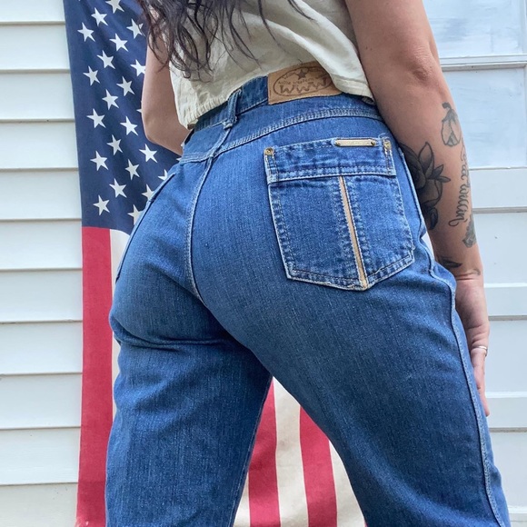 1970s TRUE VINTAGE RARE WILLIE NELSON BRAND HIGH WAISTED BOOT CUT FLARE JEANS - Picture 4 of 7